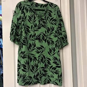 Womens Who What Wear Green Black Linen Dress Size X-Small Island Palm. Vacation